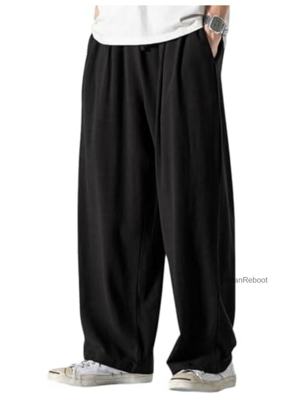 Cotton Linen Wide Leg Drawstring Pants Men Beach Lounge Trouser